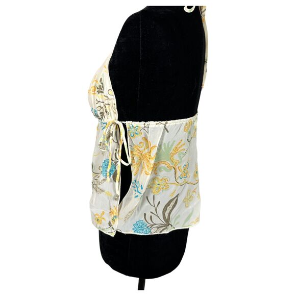 Vintage 90s Babydoll Semi Sheer Floral Halter Blouse Size Small - Picture 4 of 6